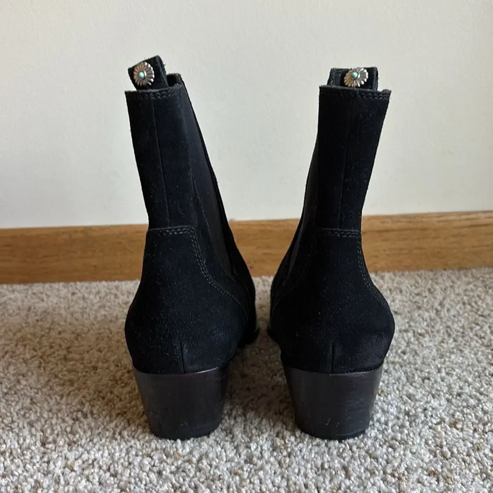 Paige Women’s Black Suede Leather Willa Western Style Chelsea Ankle Boot Booties